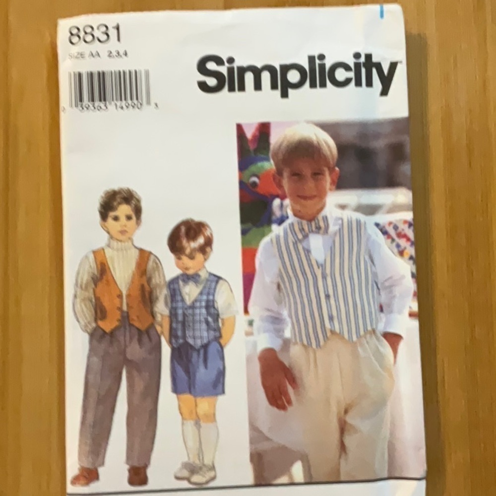 Vtg. Simplicity 8831 Pattern Child’s Pants or Shorts Lined Vest Bow Tie Size 2-4